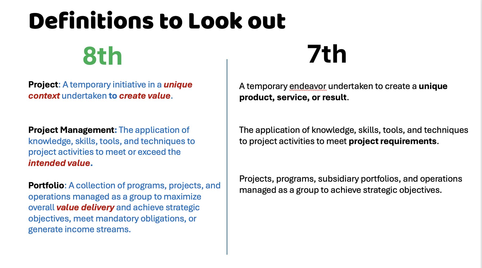PMBOK 8th Edition Definitions